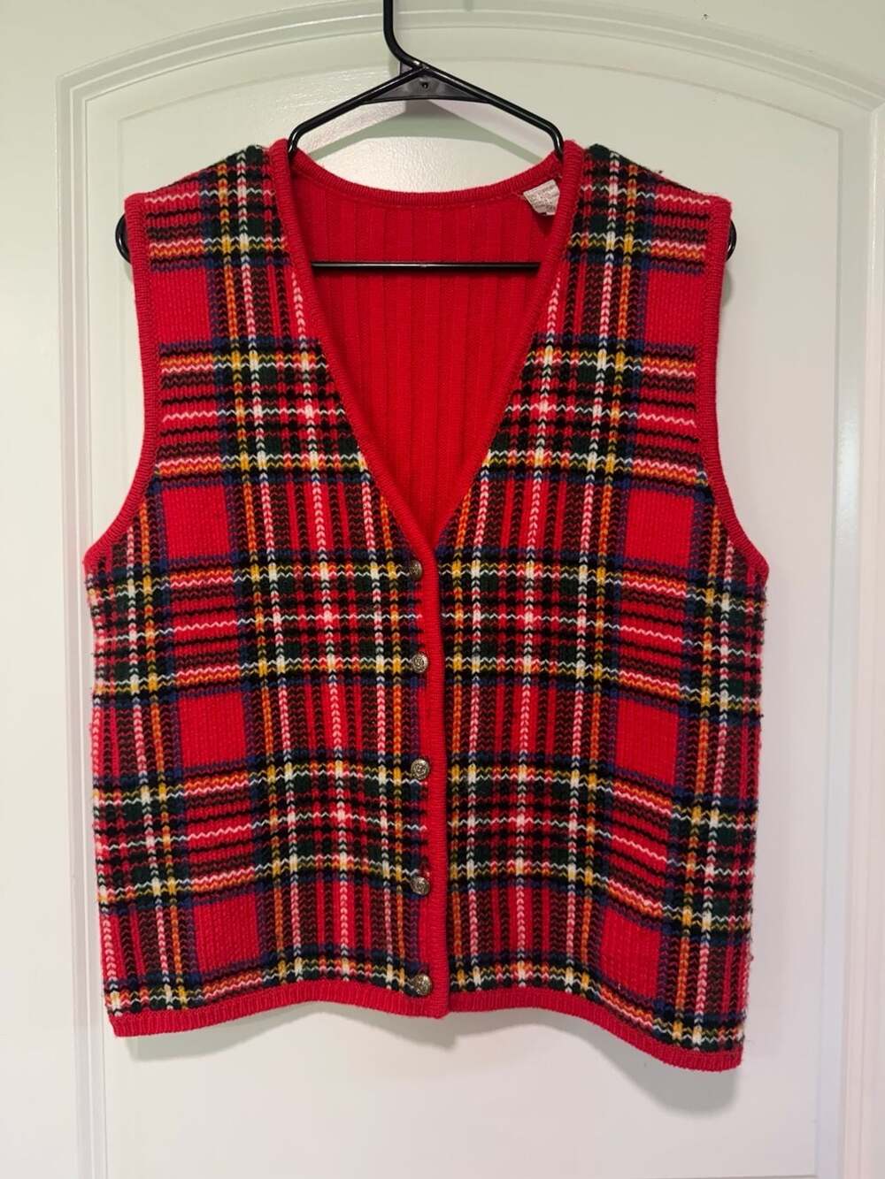 Plaid Sweater Vest Red Tartan Grandmacore Preppy Academia Women’s Size M